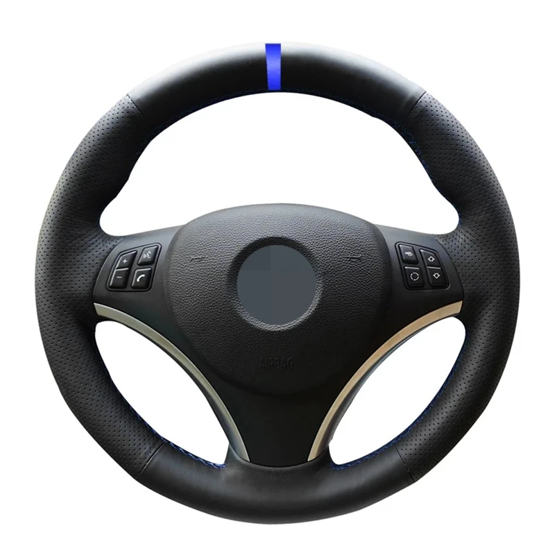 

Car Steering Wheel Cover Black Genuine Leather For BMW E90 E91 E92 E93 E87 E81 E82 E88 X1 E84 320i 325i 330i 335i 120i 130i 120d