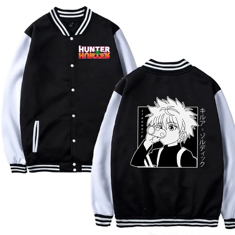 

Anime Hunter X Hunter Black Jackets Women Baseball Uniform boys girls Warm Jacket Fashion Baseball Clothing Hip Hop Streetwear