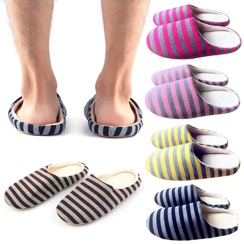 soft striped indoor mute cotton slippers for women house shoes non slip slippers warm plush unisex home floor slipper comfortab free global shipping