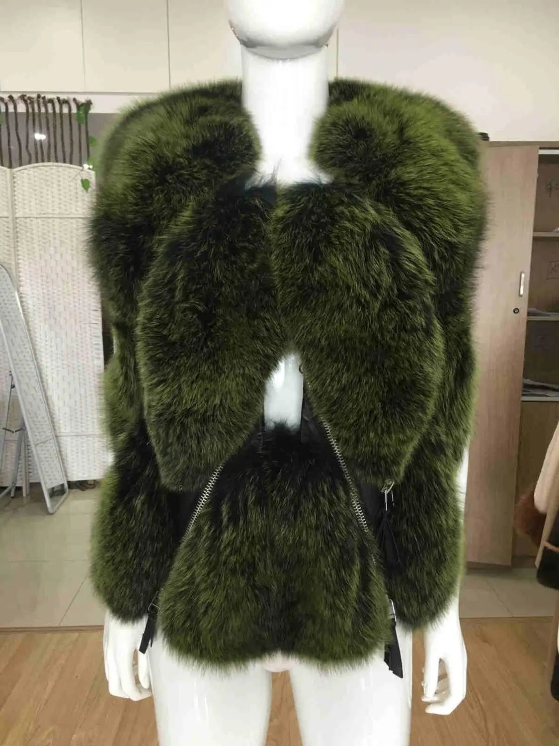 Arlenesain на заказ 2019 новый специальный дизайн зеленый лисий мех молния полый жилет