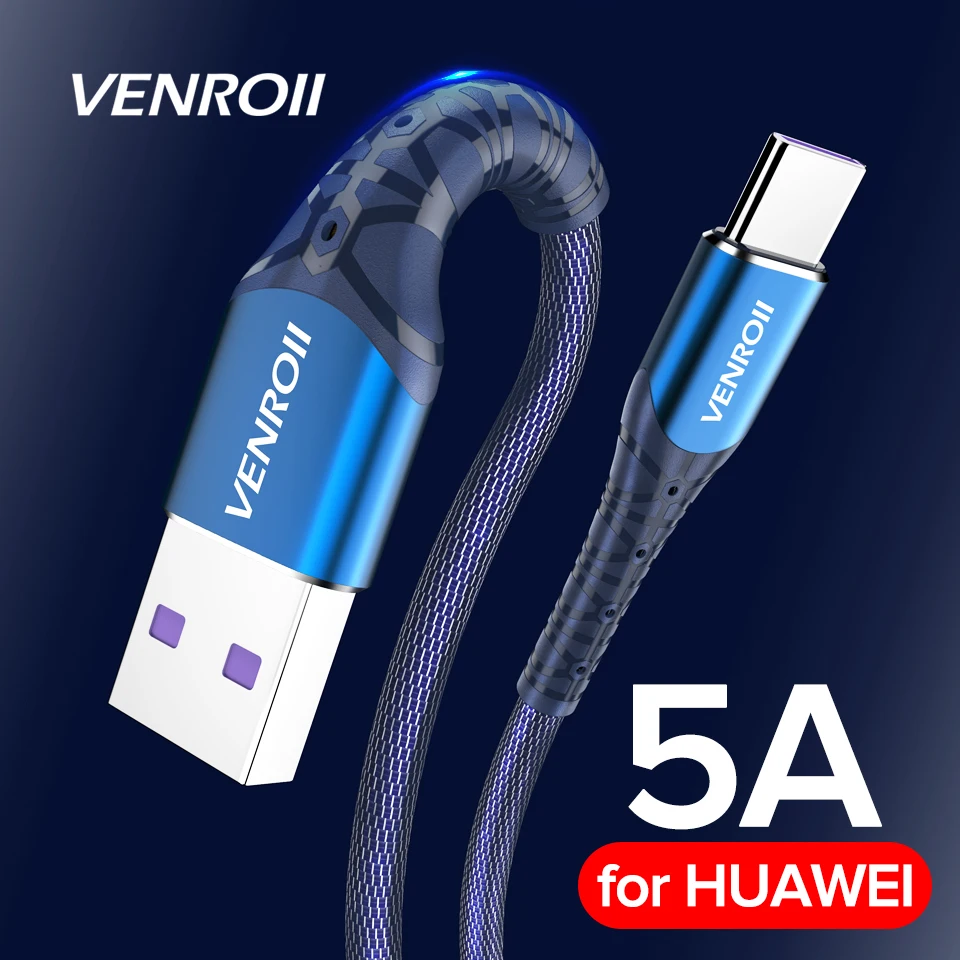 Venroii 5A Supercharge usb type C кабель для huawei mate 30 20 10 Pro Быстрая зарядка USBC Kable телефонный шнур