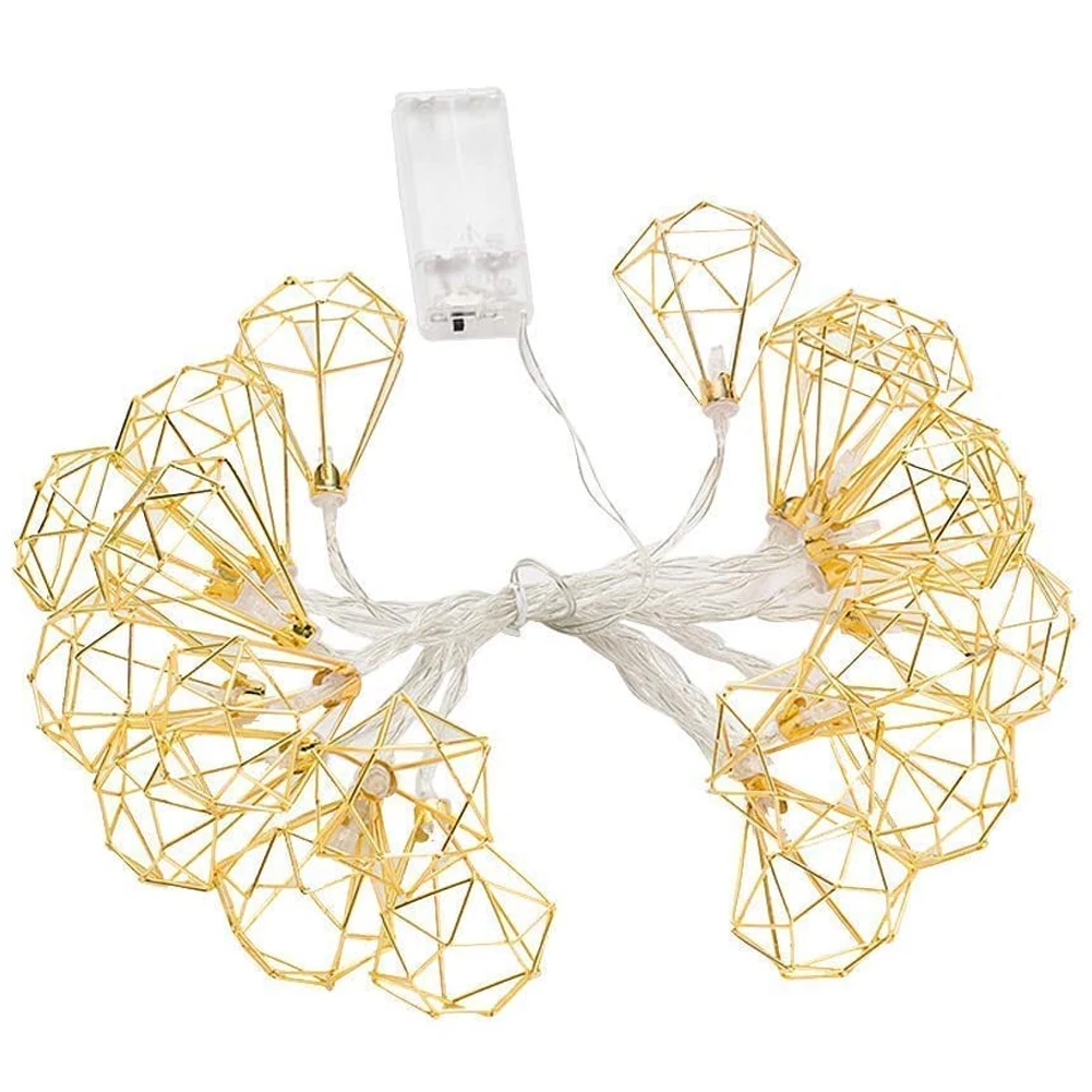 

String Lights LED Metal Geometric Fairy Light Battery Powered Bedroom Wedding Decorative Decorations Christmas Party with 20 LED