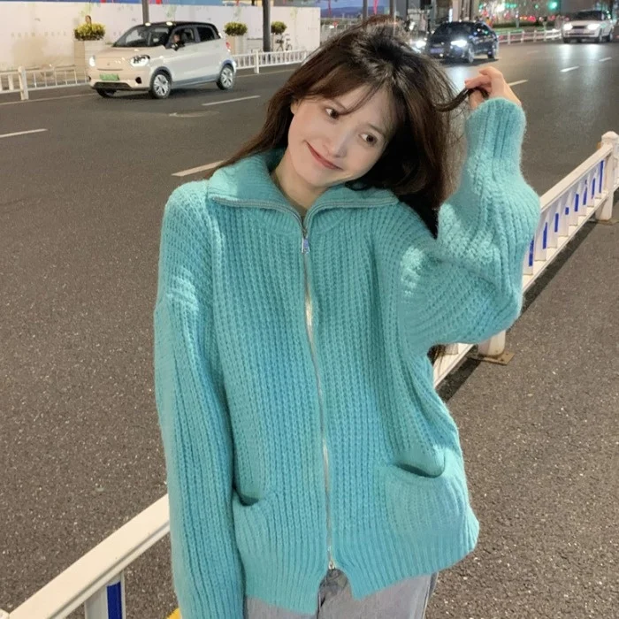 

2021 Autumn Winte Sweater Women Tops Knitted Pullover Korean Style Cardigan Soft Warm Pull Thick Outwear