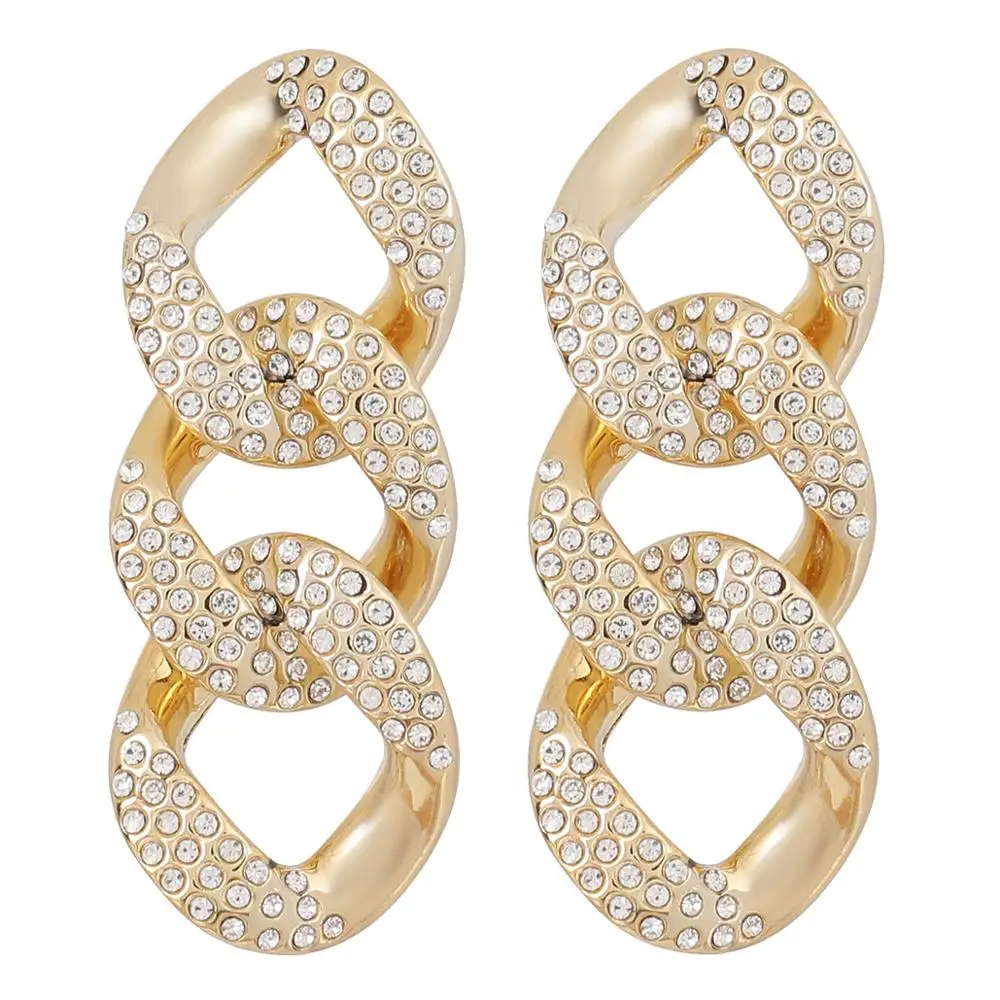 

Shiny Luxury Full Rhinestone Big Dangle Earrings For Women Punk Exaggeration Cuban Crystal Link Chain Earring Statement Jewelry