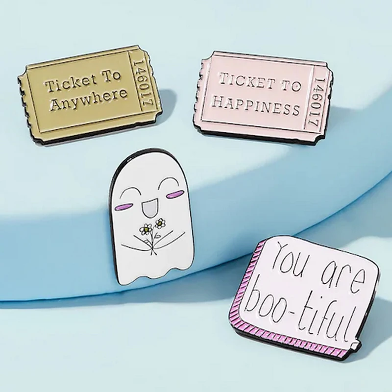 

XEDZ personality pink metal enamel pin cute doll flowers hand ticket note popsicle girl love lapel badge brooch jewelry gift