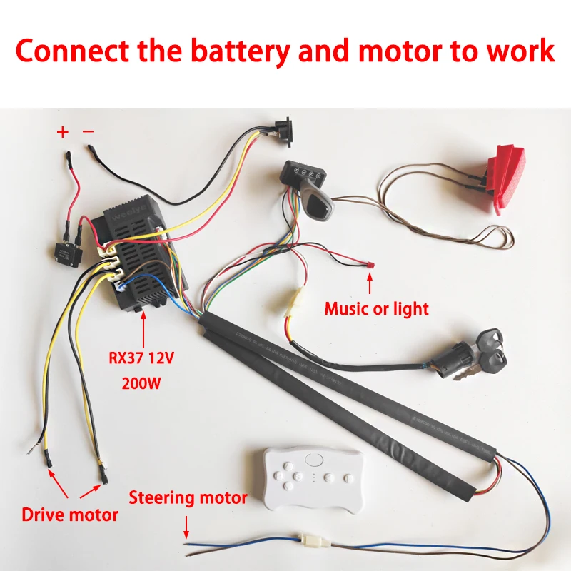 Coche eléctrico para niños, kit de interruptores y cables modificados, auto hecho a mano, 2,4G con Bluetooth, controlador de arranque suave