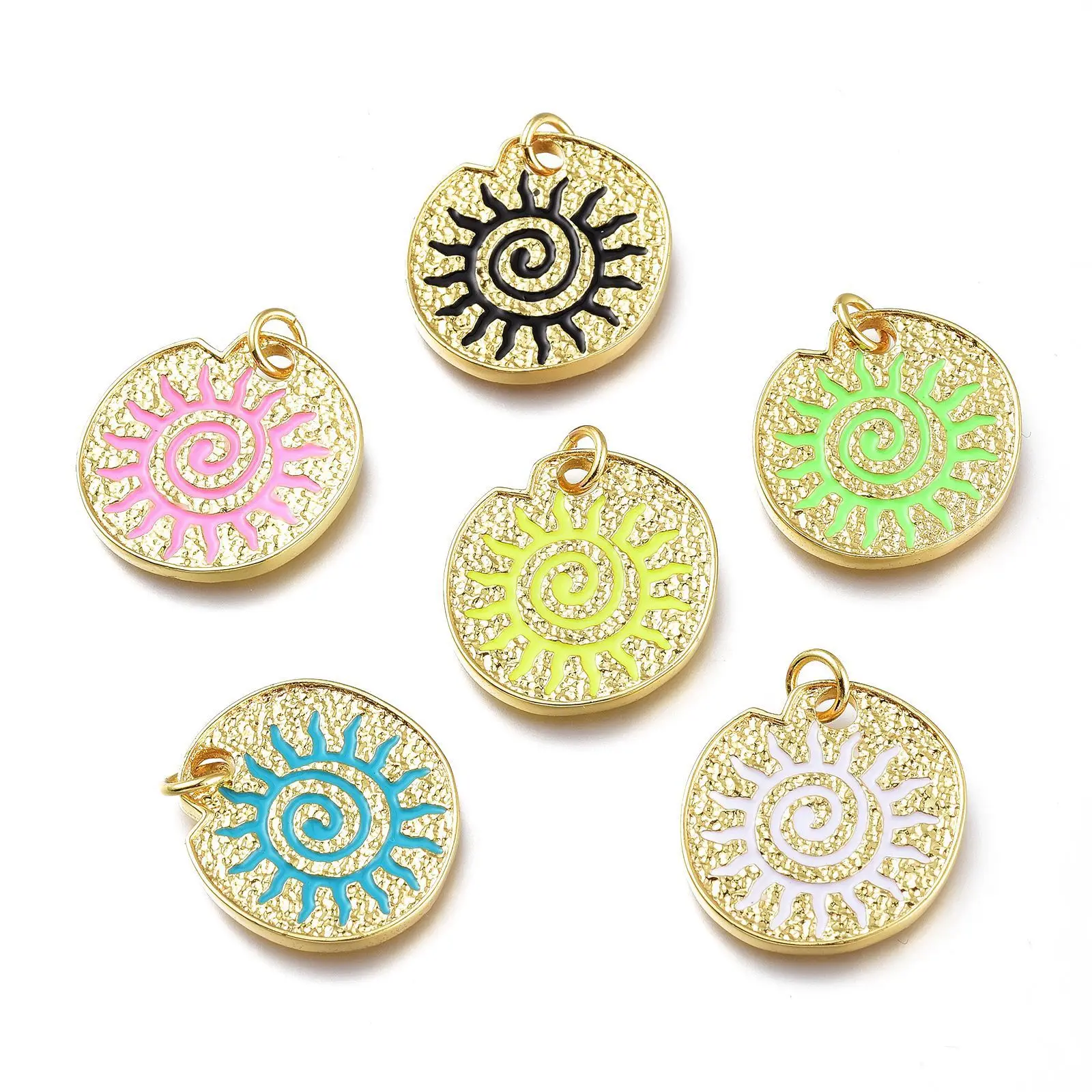 

5Pcs New Mixed Color Gold Plated Sun Round Enamel Pendants Charms With Jump Ring For Women DIY Necklace Craft Jewelry Making