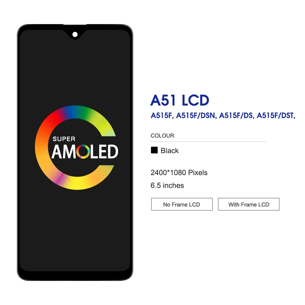 Дисплей 100% SUPER AMOLED для Samsung Galaxy A51 A515 A515F A515F/DS A515FD сенсорный экран с рамкой и