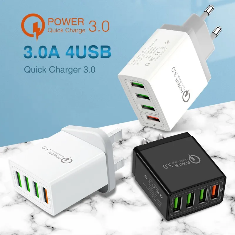 

6.0A Quick Charger QC3.0 Fasting Charger 3USB and 1USB Fast Charger For Xiaomi Huawei iphone 11 x 12 and others phone in stock