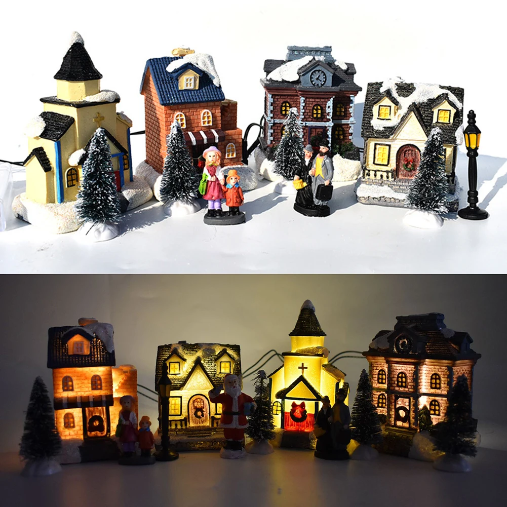 

10pcs Small House Christmas Ornaments Santa Claus Xmas Decoration Children Present