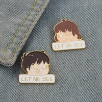 let me see enamel pins adorable boy girl gesture bag brooches lapel badge cartoon funny jewelry gift for kids friends