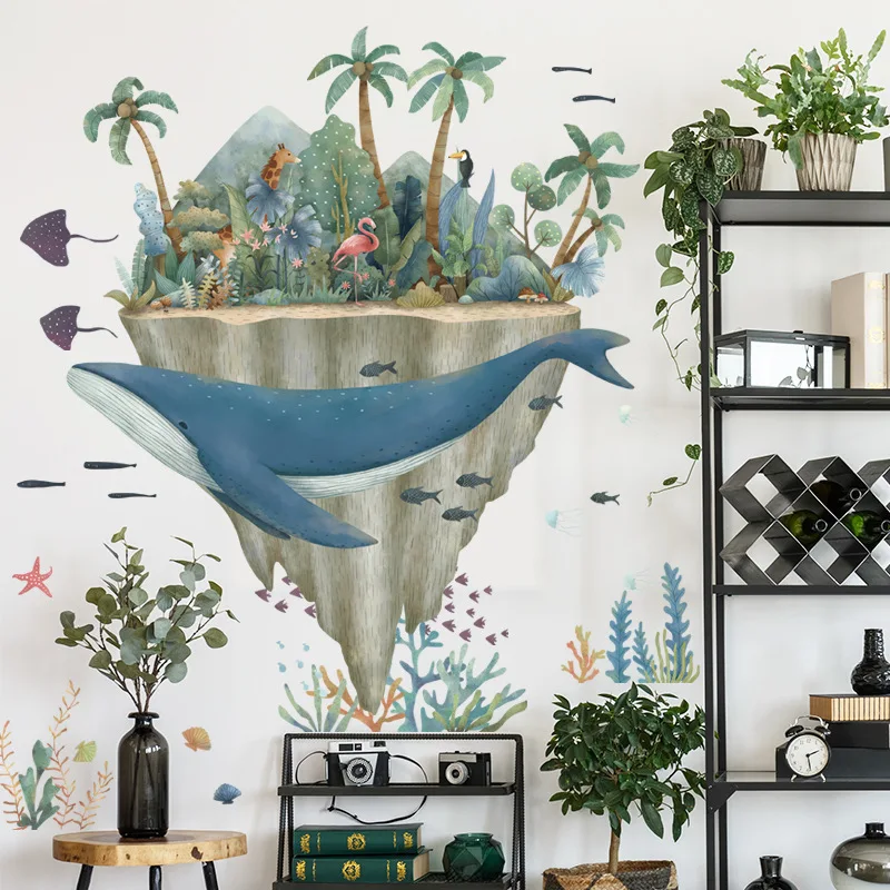 

Removable Wall Sticker Whale Marine Animal Cartoon Creative Self-adhesive Bathroom Waterproof Nordic INS Style Wallpaper