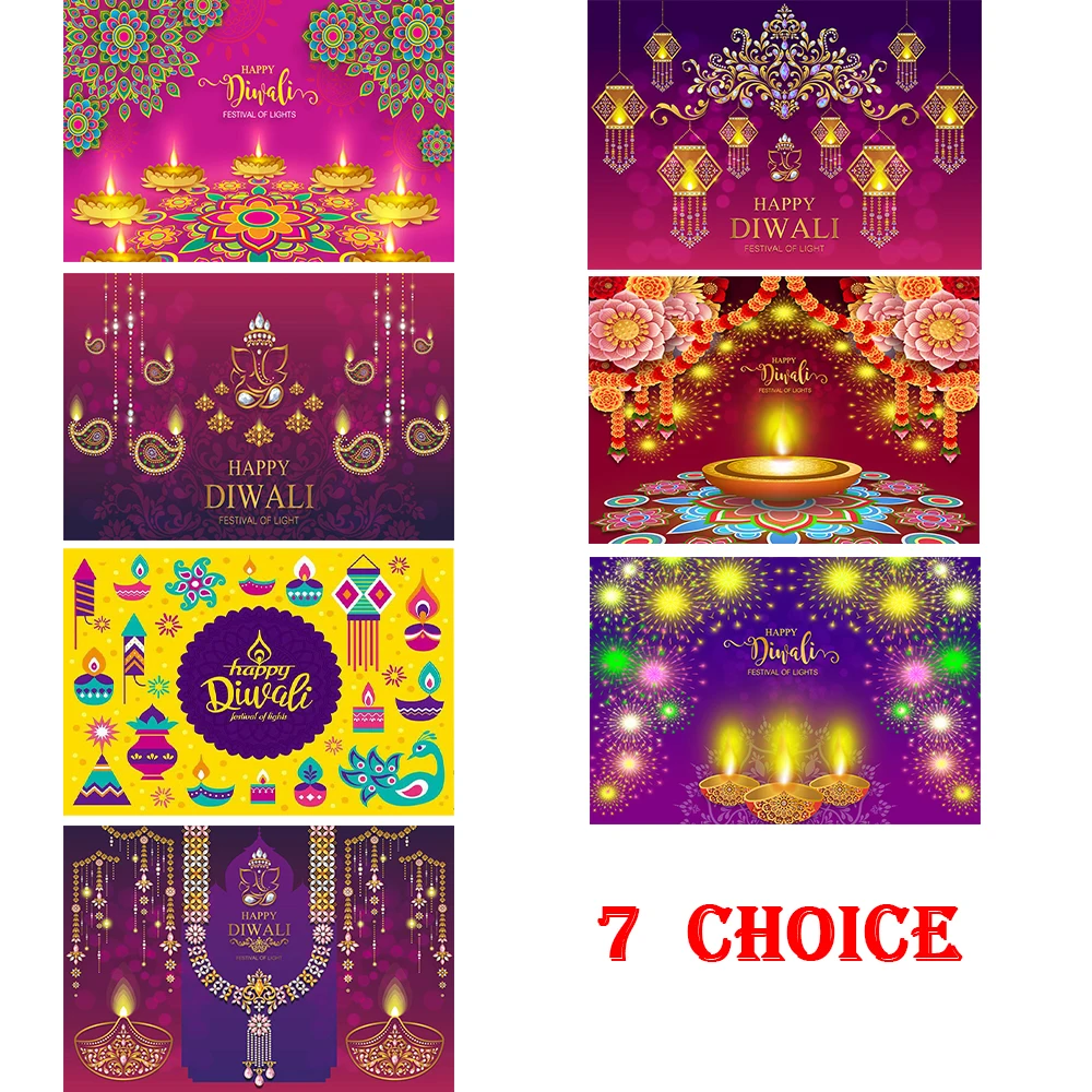 

Diwali Photography Backdrop Happy Light Festival Photo backdrops Gold Lotus Background Colorful Lights Candle Photo Booth Props