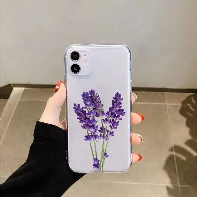 

Simple lavender Purple flowers pattern high quality Phone Case Transparent for iPhone 6 7 8 11 12 s mini pro X XS XR MAX Plus