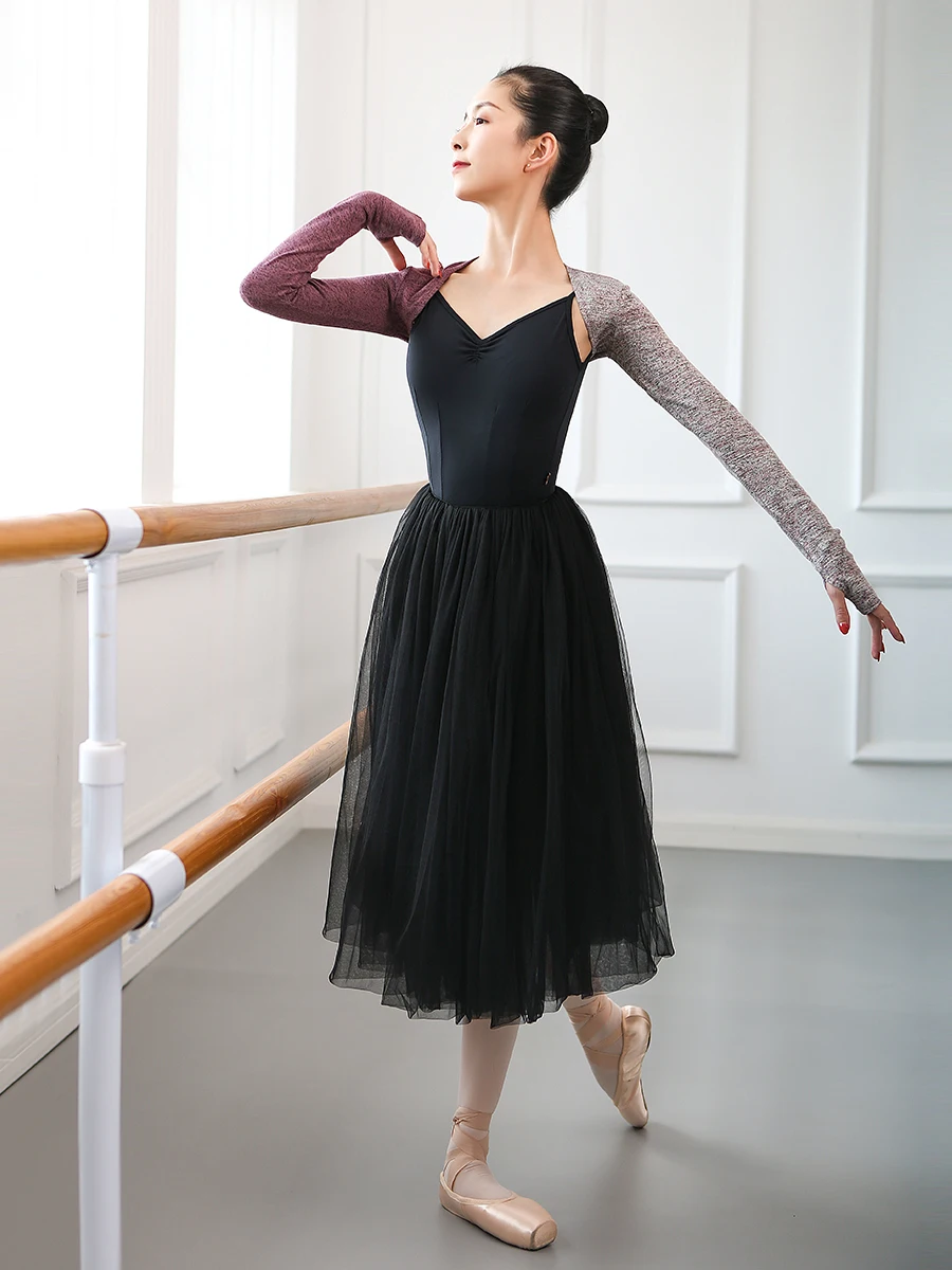 

Knitted Warm Shoulder Pad Adult Women Sweater Coat Ballet Training Dance Clothes Top Costume Shrug Long Sleeve Crop Tops