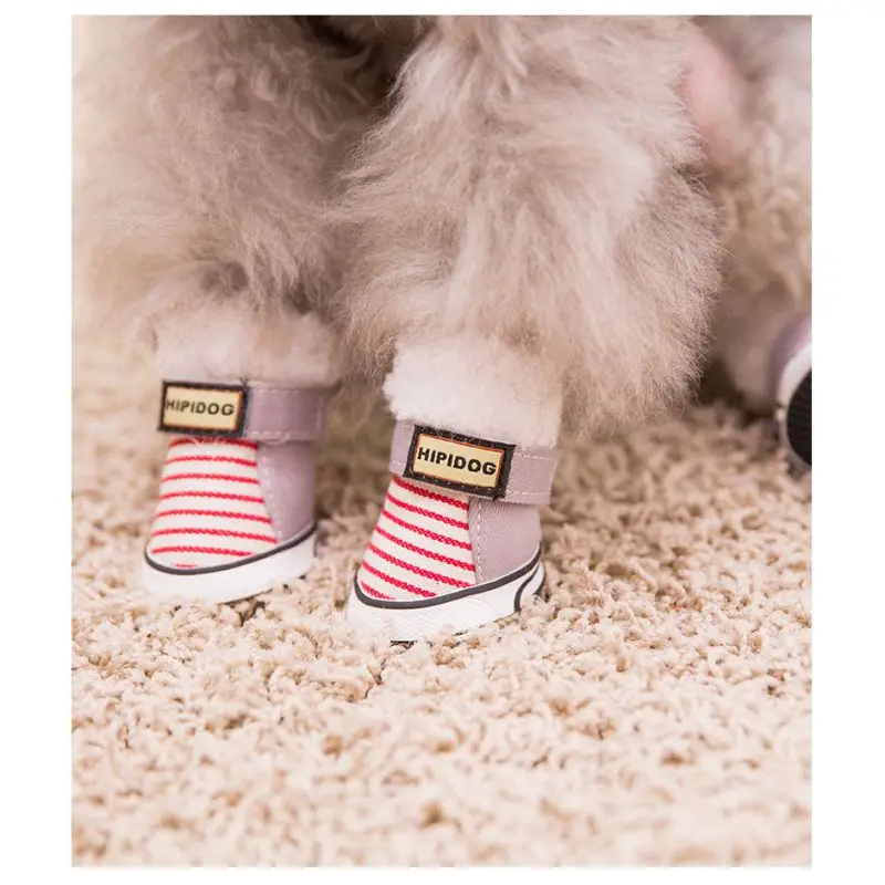 New Hot Dog Cat Shoes Stripe Winter Warm Puppy Socks Anti-Slip Snow Pet Boots Paw Protecters For Small Dogs | Дом и сад