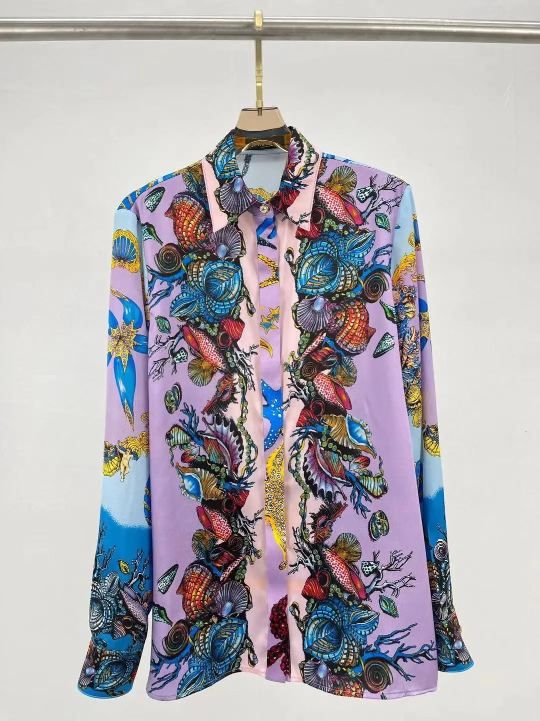 

2021 New Autumn Fashion Runway Silk Flower Print Blouse Shirt Women's Long Sleeves Turn down Collar Single Breasted Blouses