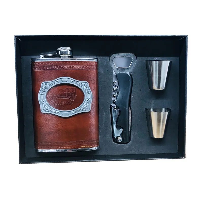 car set 9 унций, чашки для виски в Москву, бокал для ликера, 304 нержавеющая сталь, бутылка для водки, кожаная упаковка, фляжка с открывалкой, подарочный набор - Цвет: car set