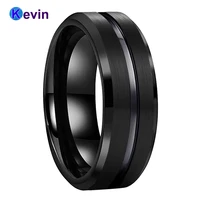 classic 8mm black tungsten carbide wedding band ring brushed finish grooved center comfort fit