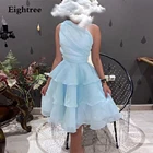 Светло-голубое блестящее вечернее платье с одним открытым плечом для выпускного вечера Сверкающее Платье трапециевидного силуэта без рукавов Формальное Клубное вечернее платье платья