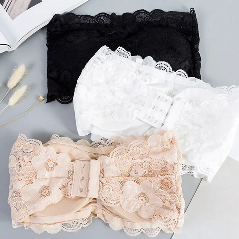 Sutiã de renda sem alças tubo superior lingerie peito envoltório floral acolchoado sem costura cueca superior de colheita lingerie temperamento roupa interior quente (0)