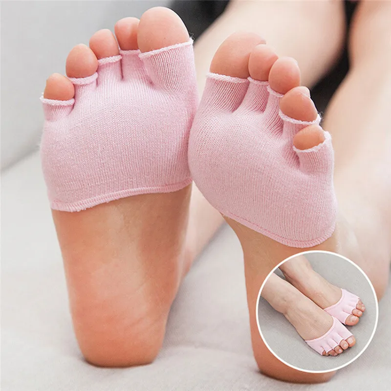 

1 Pair Breathable Cotton 5 Toes Cushion Sponge Half Insoles Pads Metatarsal Sore Forefoot Support Massage Toe Socks