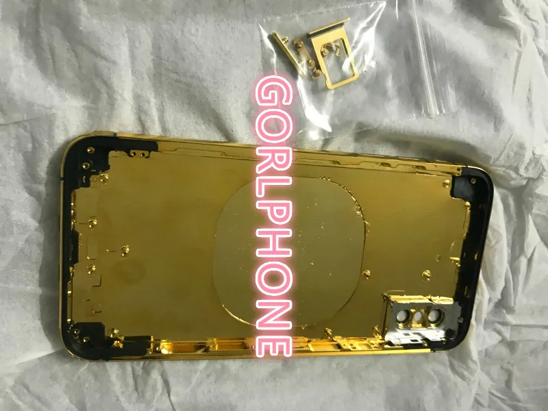 24k зеркало золотое шасси 24ct Золотая задняя дверь для телефона X xs max батарейный