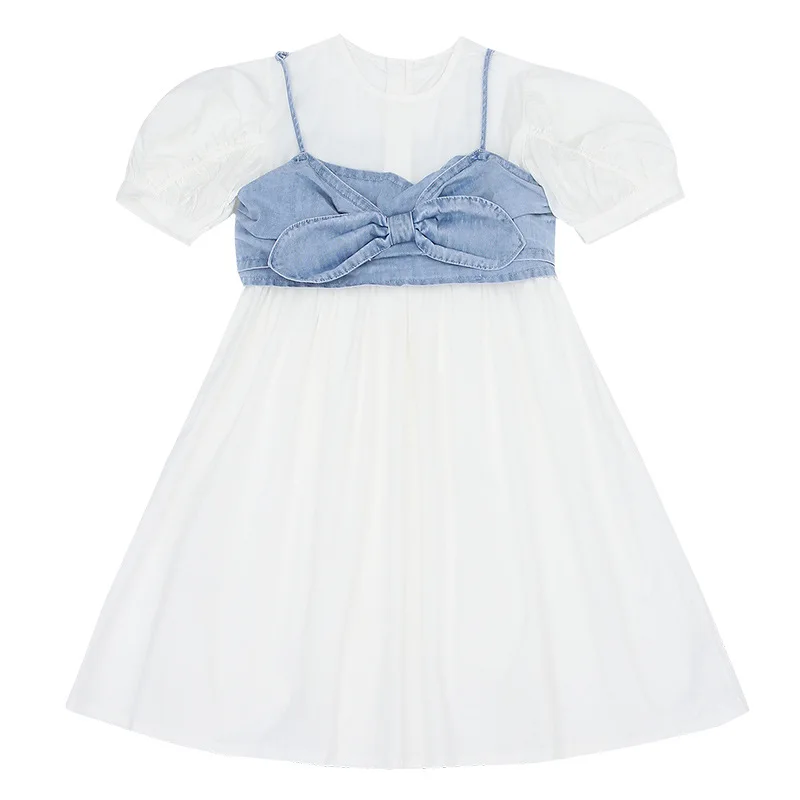 Летнее платье для девочек 2021 модный новый стиль джинсовые жилеты с бантом