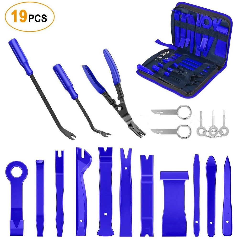 

19Pcs Car Door Clip Panel Audio Video Dashboard Removal Kit Installer Prying Tool Navigation Disassembly Automobile Nail Puller