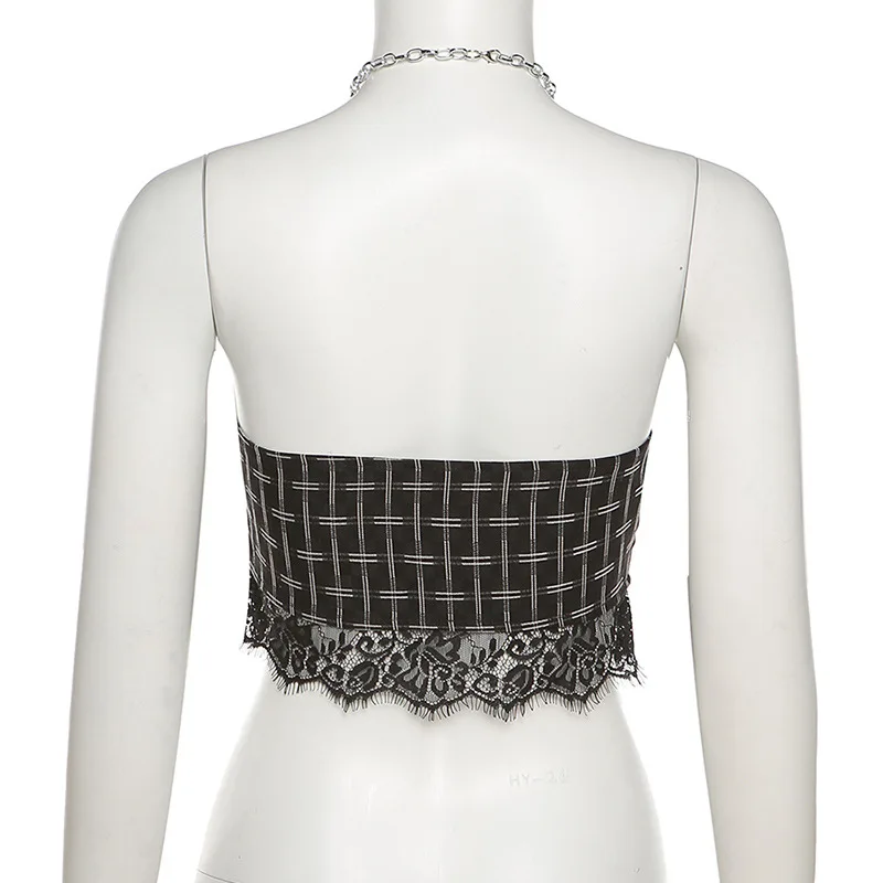 

Sexy Chain Halter Neck Slim Fit Y2k Gothic Top Summer Fashion Women's New Lace Halter Back Nude Sexy Vest Women Clothes Street