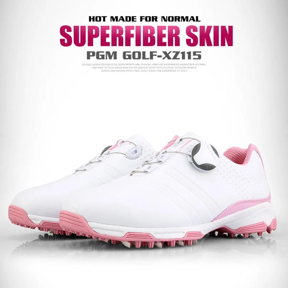Ladies Breathable Rotating Buckle Golf Sneakers Soft Microfiber Women Auto Lacing Waterproof Microfiber Anti-Slip Golf Shoes
