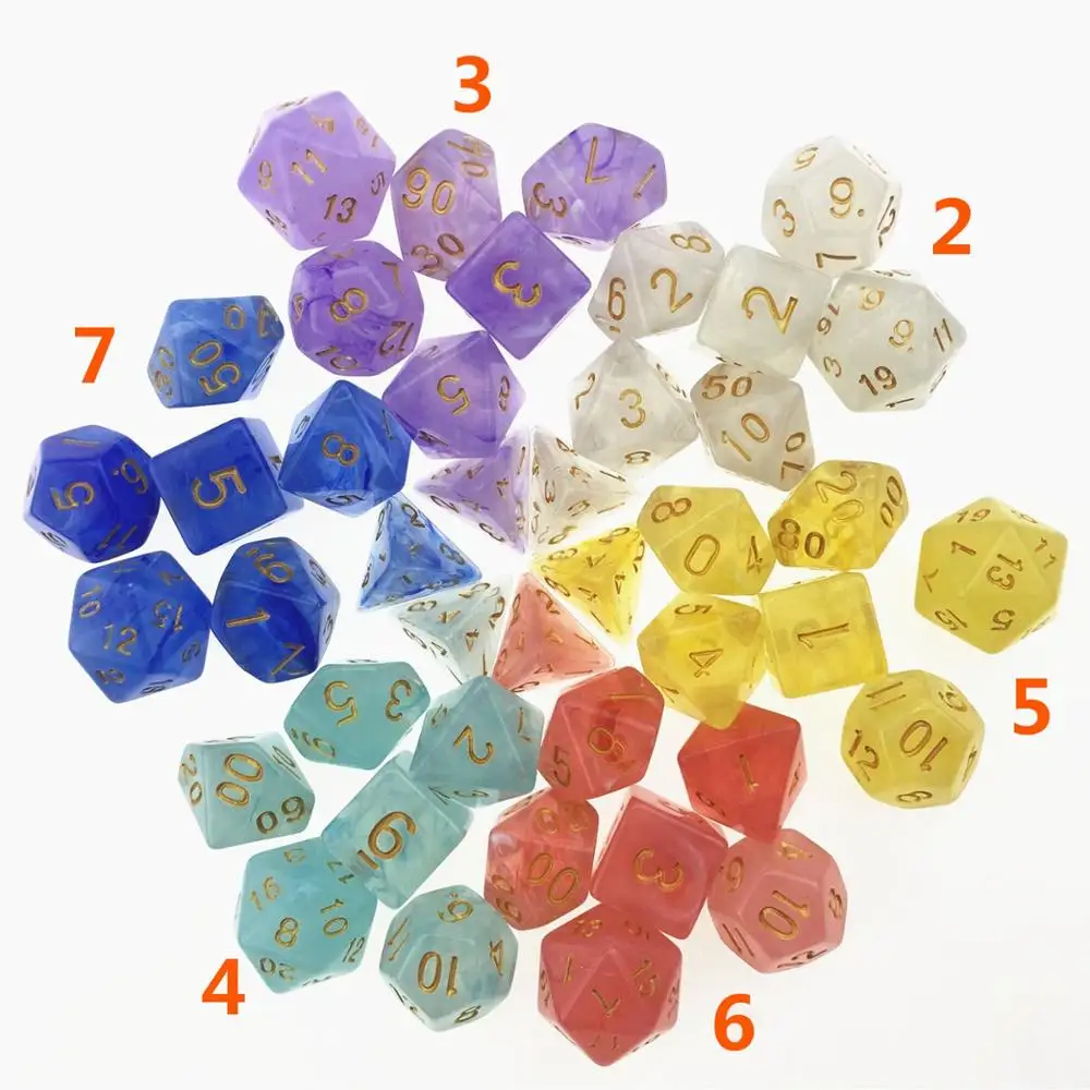 7 шт./компл. многогранные кости d& d4 d6 d8 d10 d% d12 d20 многогранные TRPG игры Набор Игральный костей для Настольная игра