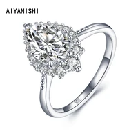 aiyanishi real 925 sterling waterdrop pear finger rings classic bridal rings silver jewelry for women wedding christmas gifts