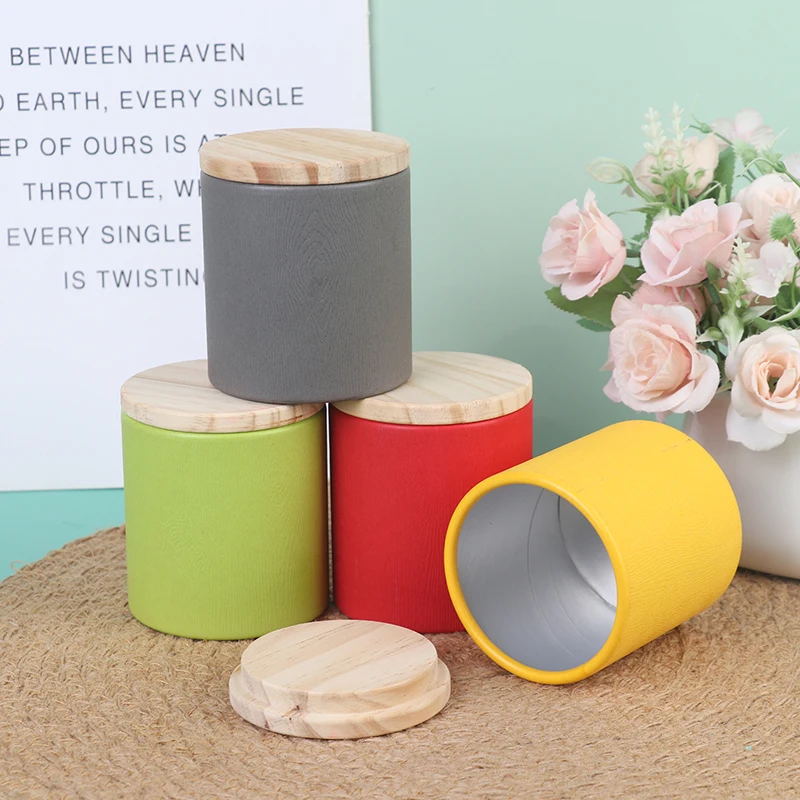 

1PC New Colorful Candy Color Tea Box Wooden Lid Small Round Tin Box Wedding Candy Box Gift Empty Storage Box Grain Organize
