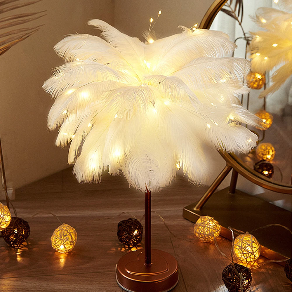 nordic feather night light remote control fairy desktop lamp usb for home living room bedroom party wedding romantic decoration free global shipping