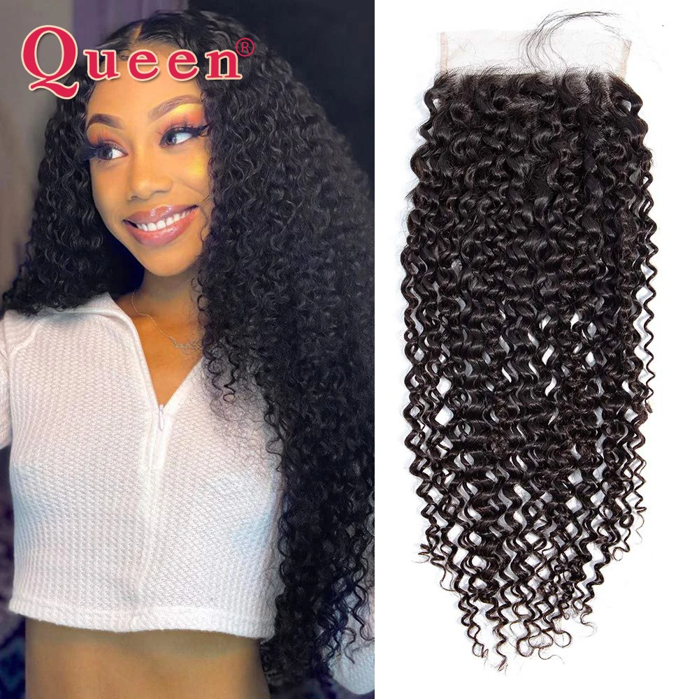 

HD Transparent Swiss Lace Brazilian Remy Human Hair Kinky Curly 4X4 Lace Closure Hair For Women Pre-Plucked With Baby Hair Queen