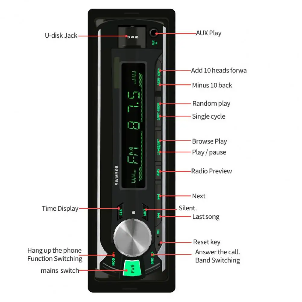 508 автомобильный Bluetooth-совместимый U-диск/TF-карта/AUX/FM-радио аудио стерео MP3-плеер 18