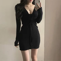 2022 spring hot girl dress sexy drawstring v neck tunics corset skirt elegant evening party outfit fashion causal woman clothing