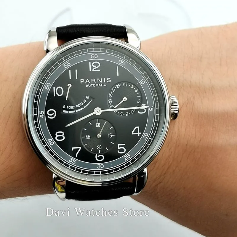Новое поступление полированные винтажные мужские часы 42 мм Parnis черный циферблат