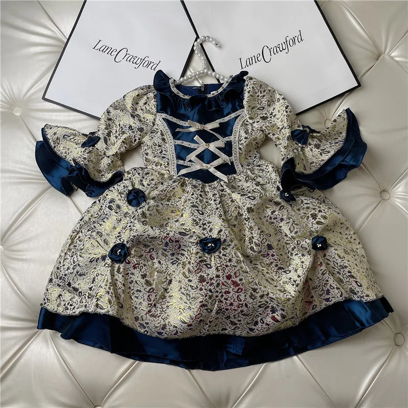 

Girls Cosplay Costume Toddler Kids Vintage Spanish Princess Lolita Pompom Ball Party Dress