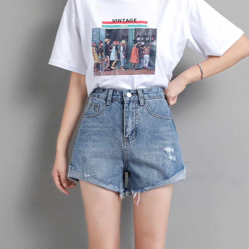 

Beveled Cutting Design Trousers Blue Jeans Ultra-Short Sexy Summer Denim Shortsfor Female Cheap And Free Shipping