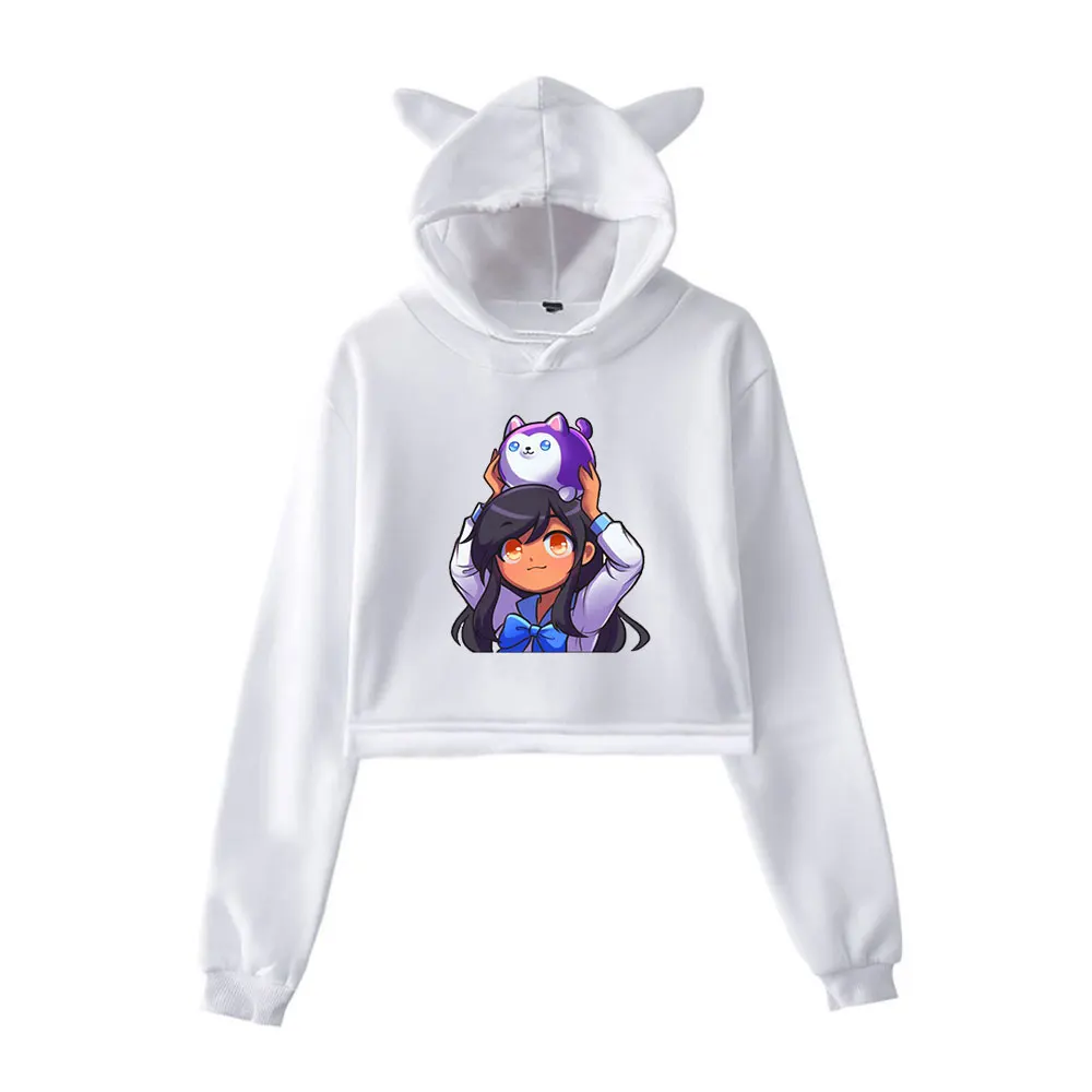 Aphmau Spring and Autumn Cat Ears Hoodie Women's Long Sleeved Hooded Sweatshirt Casual Fashion Printed Sweater Cropped Tops