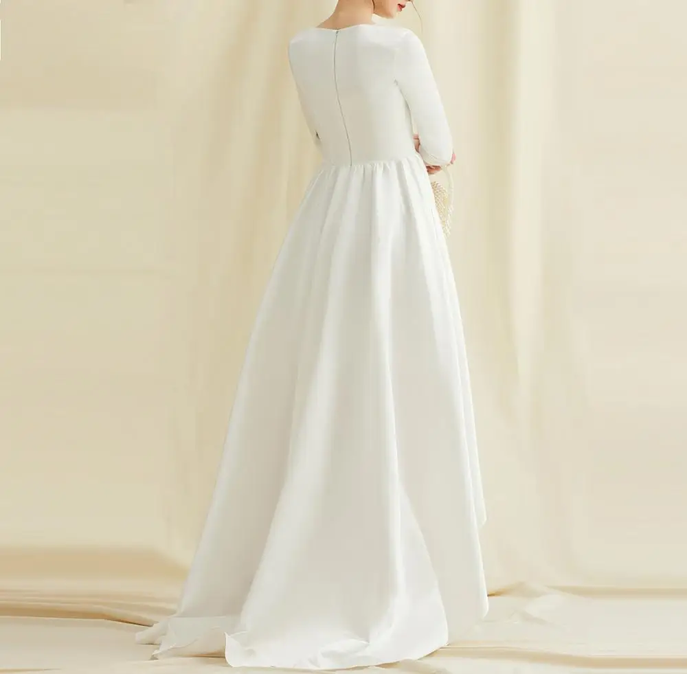 

Women's wedding party dress plus size O neck half sleeve satin white formal prom evening dress for New Year 2021 cocktail dress