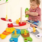 Красочная деревянная цифровая игрушка для рыбалки, набор для маленьких детей с рыбками, колонны из блоков, детская милая игрушка для раннего развития, мультяшная игрушка