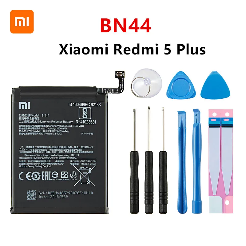 Xiao-bater&iacute;a original mi 100% BN44 de 4000mAh para Xiaomi Redmi 5 Plus, BN44, bater&iacute;as de repuesto de tel&eacute;fono de alta calidad + herramientas-0