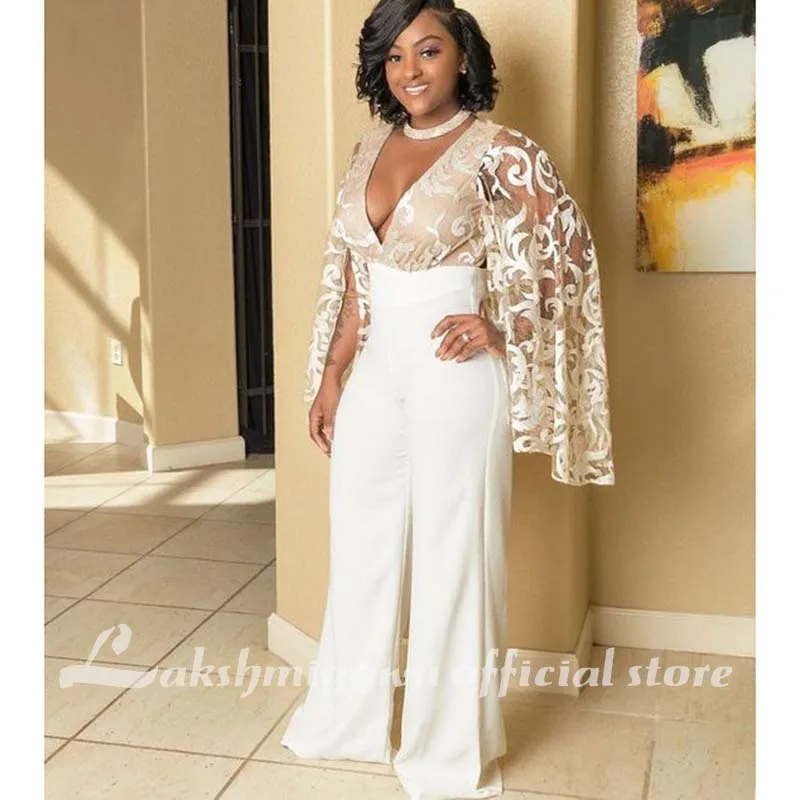 Комбинезоны Бохо свадебное платье es с кружевом V-образным вырезом Свадебное