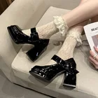 Туфли Lolita весенние женские лакированные кожаные туфли с квадратным носком на высоком каблуке кожаные туфли на платформе в стиле ретро с пряжкой черные туфли на каблуке