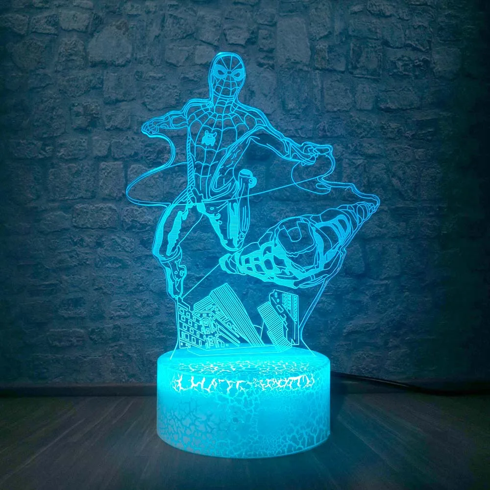 Человек-паук и Железный человек Marvel Мстители 3D Светодиодная Иллюзия Ночная лампа