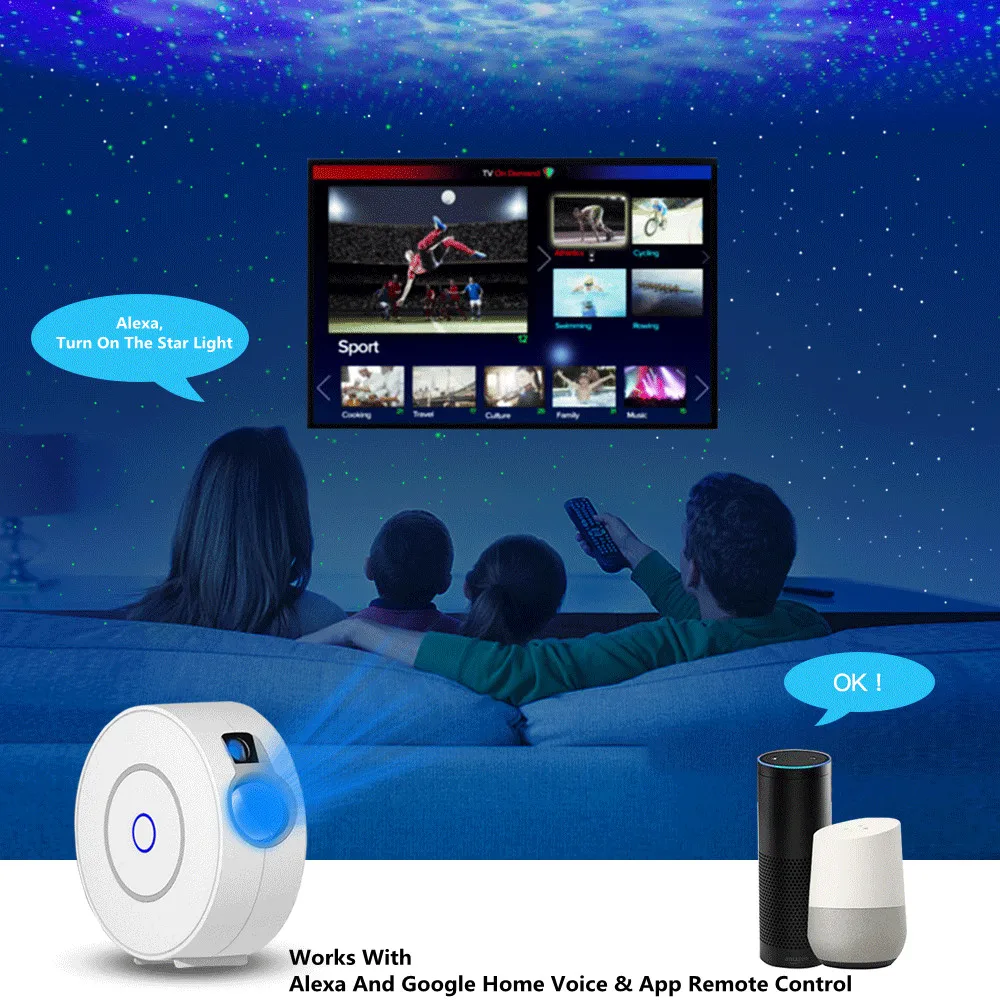 Tuya APP Wireless Control Smart Star Projector LED Colorful Laser Starry Sky Waving Night Light Work With Google Home | Электроника