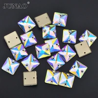 junao 12 14 16 22mm sewing crystal ab rhinestone square glass stone applique sew on strass diamonds for diy crafts needlework